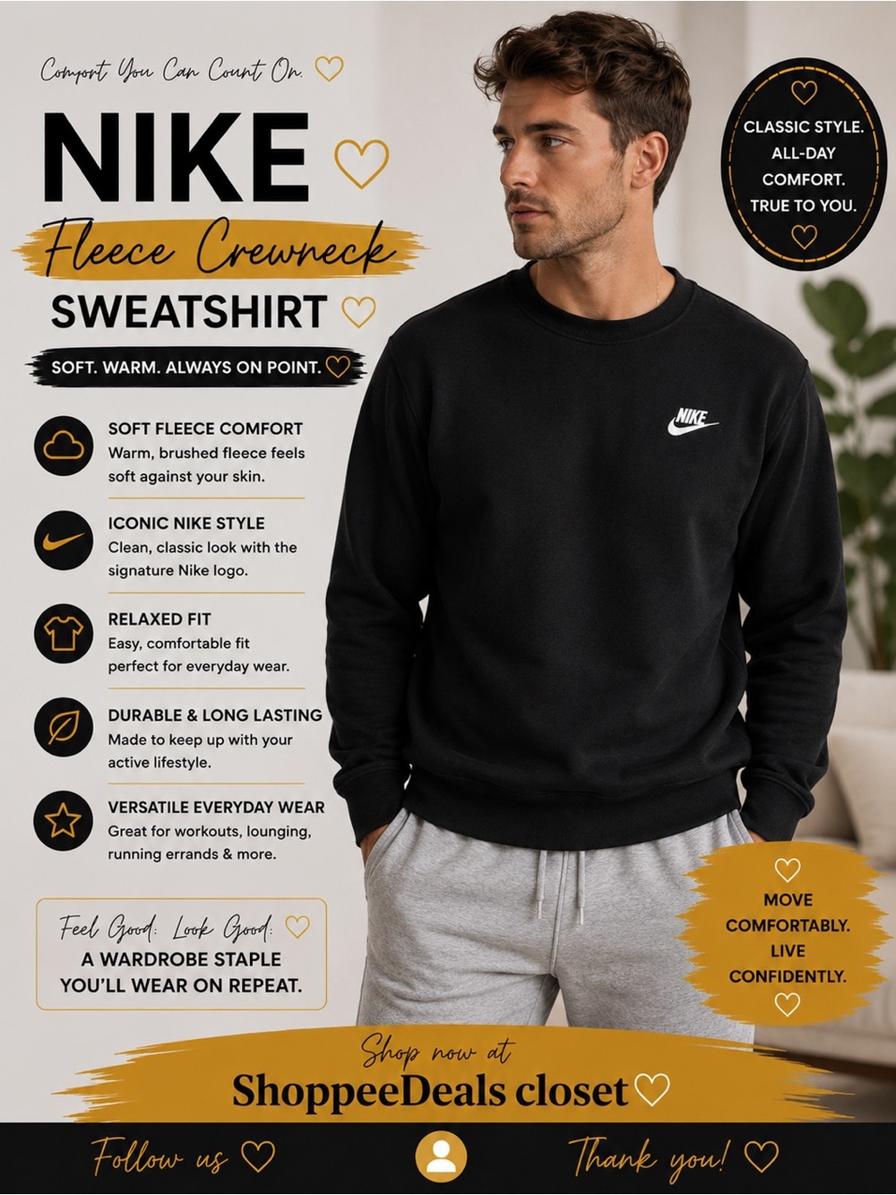 Nike Fleece Crewneck Sweatshirt | XL | Black